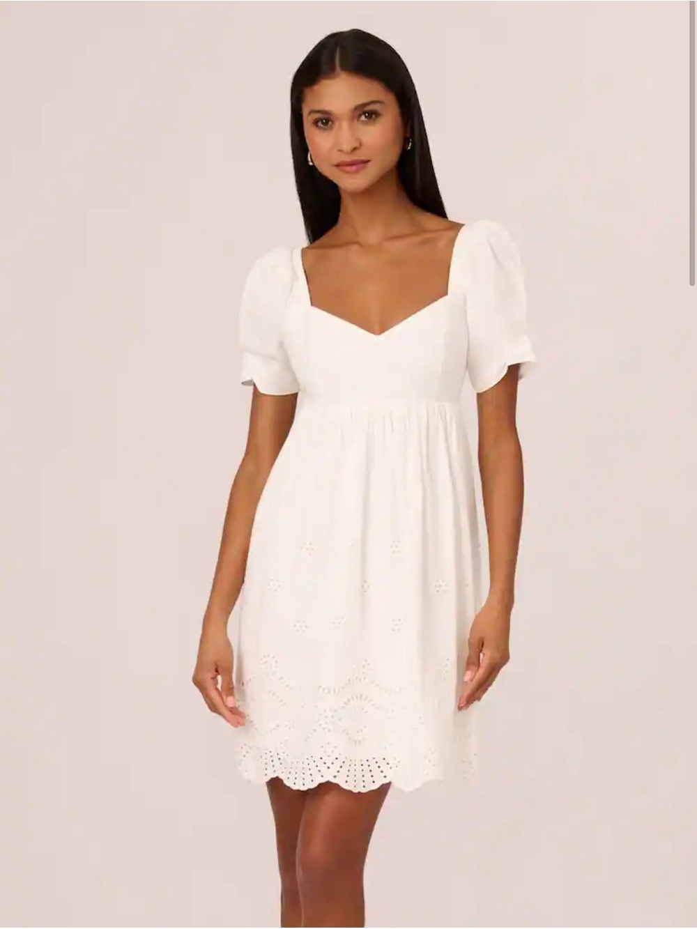 NWT Adrianna Papell White Puff-Sleeve Eyelet Sundress, Elegant Summer Dress